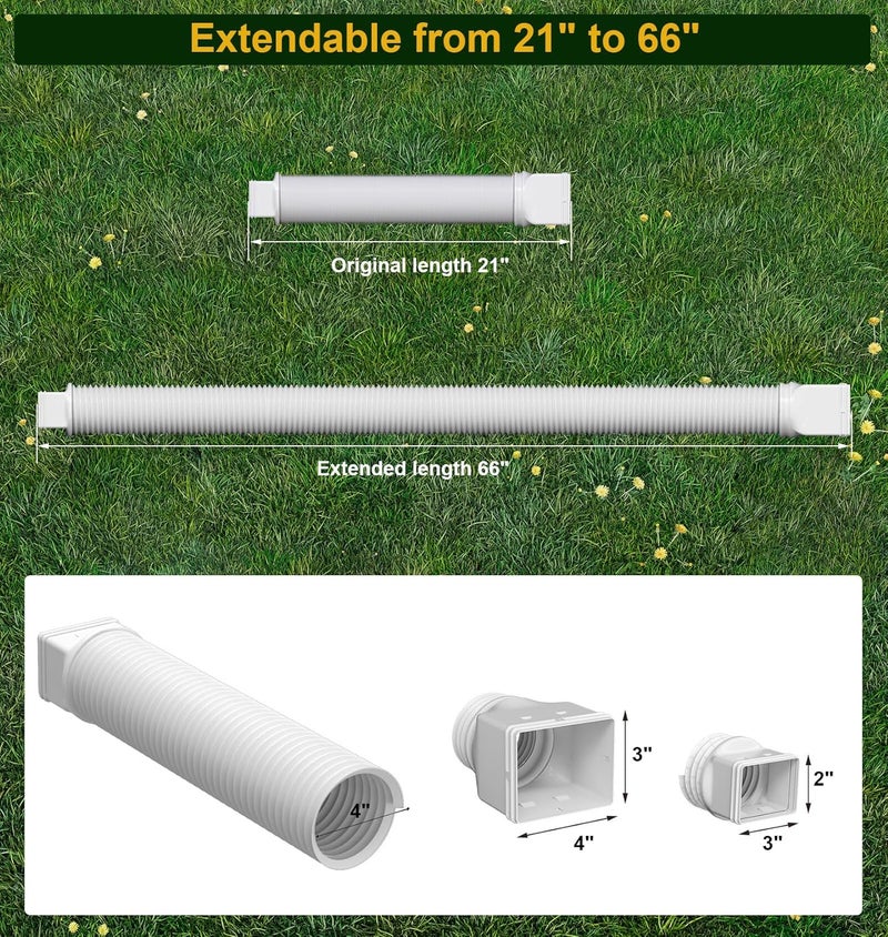 Ogutter Rain Gutter Downspout Extensions, Downspout Extender for Rainwater Drainage Flexible, Down Spout Drain Extension Pipe and Extendable from 21 to 66 Inches (White) - Image 4
